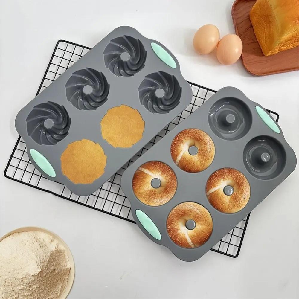 Non Stick Silicone Donut Mold Reusable 6 Hole Baking Tray Heat-Resistant Cylindrical Coil Texture Muffin Cake Mould Cake Making