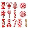 12Pcs Wooden Xmas Pendant Red Candy Cane Decoration New Hanging Ornaments  New Year