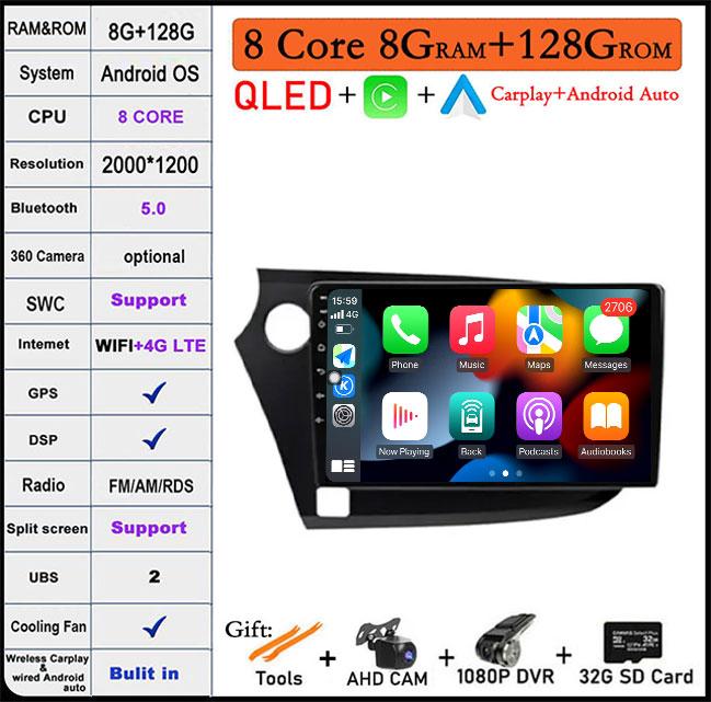 QLED Android 14 Pentru Honda INSIGHT 2 2009-2014 Radio Auto Player Multimedia Autoradio DSP Navigație GPS CarPlay Stereo