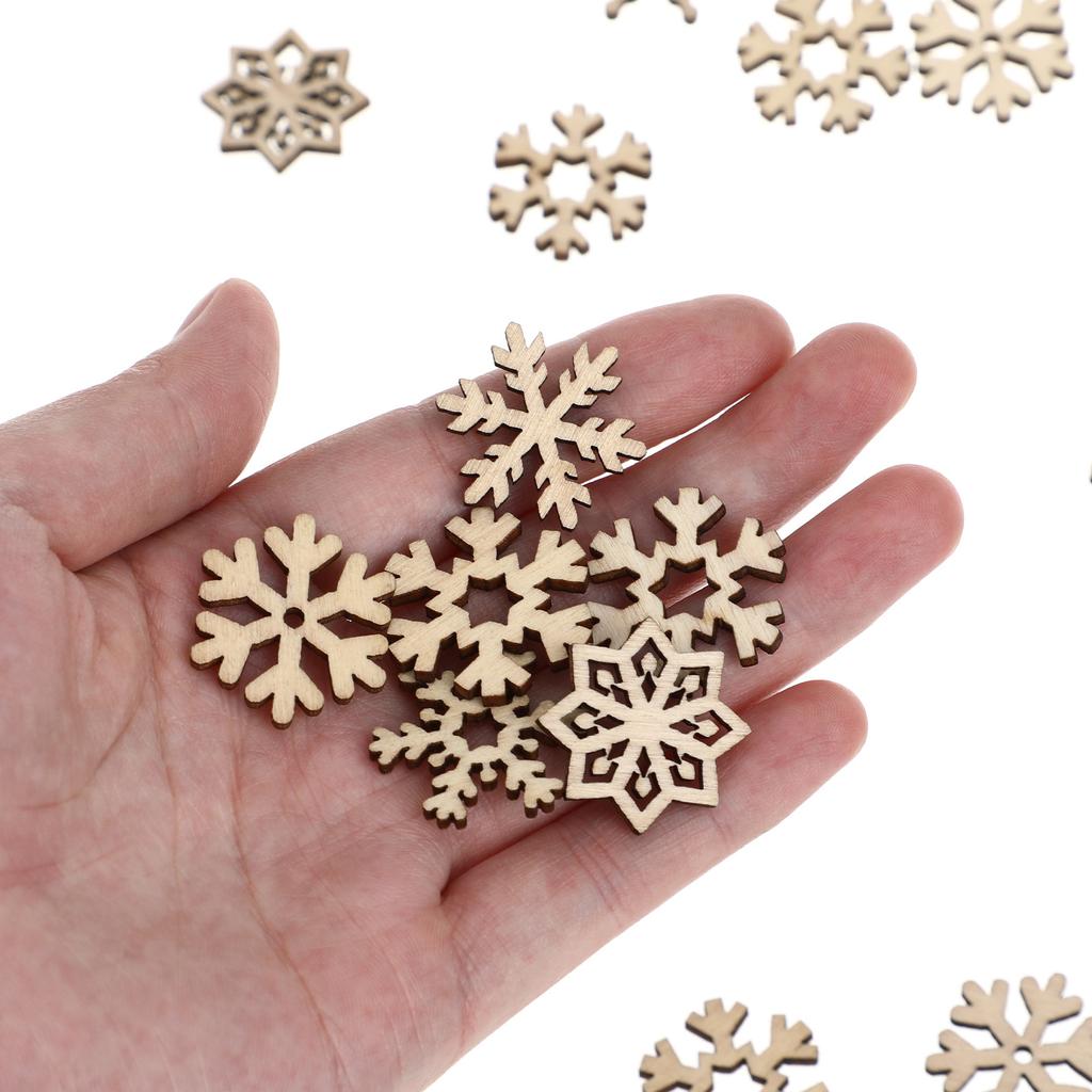 50Pcs Christmas Snowflake Wooden Cutouts Assorted Designs DIY Craft Embellishments Decorations for Party Tree Window Wall