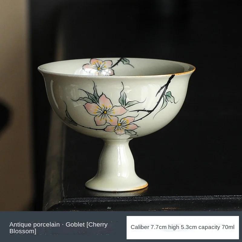 Hand Painted High Foot Master Cup Retro Chinese High Foot Tea Cup Single Tea Cup Household Kung Fu Tea Set Tea Cup Bowls Bowl