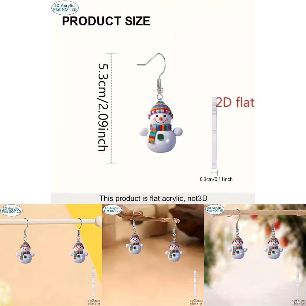 Acrylic Cartoon Snowman Earrings With Silver Studs For Casual Daywear