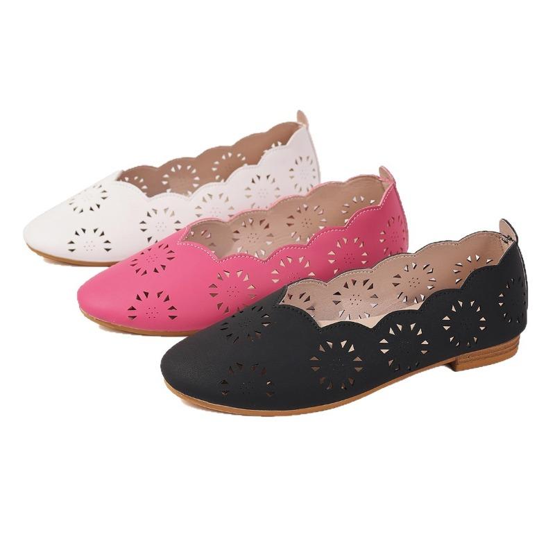 Grenzüberschreitende große Größe hohle flachbodige Retro Einzel-Schuhe Damen neue flachbodige runde Zehenpartie ethnischer Stil niedrig geschnittene faule Einzel-Schuhe