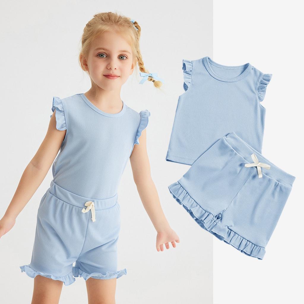 Kid Patriotic Outfit - Short Sleeve & Shorts 2-Piece Set For Girl