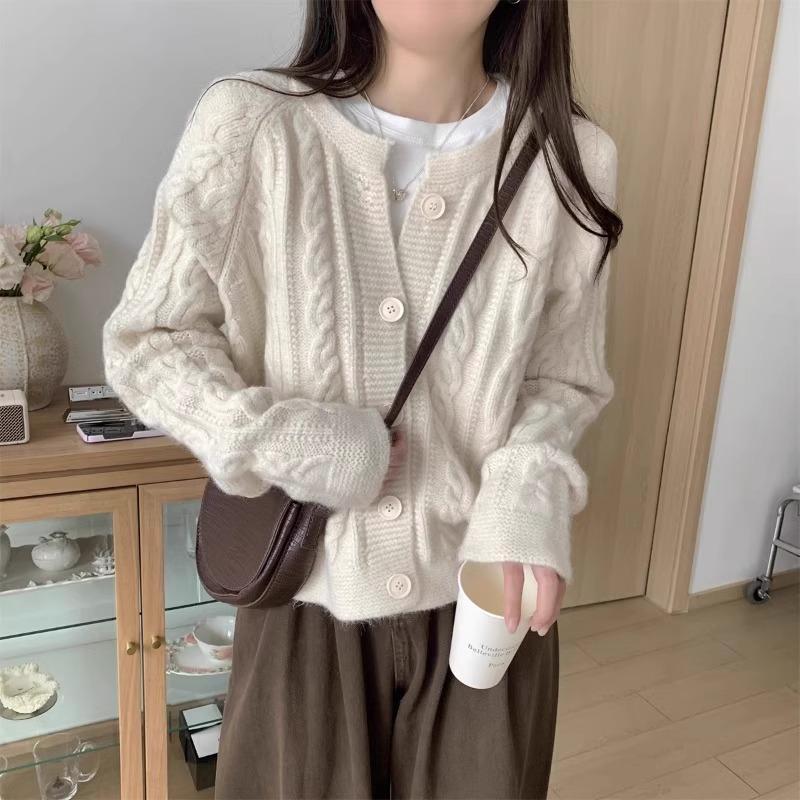 Twist knitted cardigan women's autumn and winter new versatile outerwear top thickened loose lazy wind sweater jacket