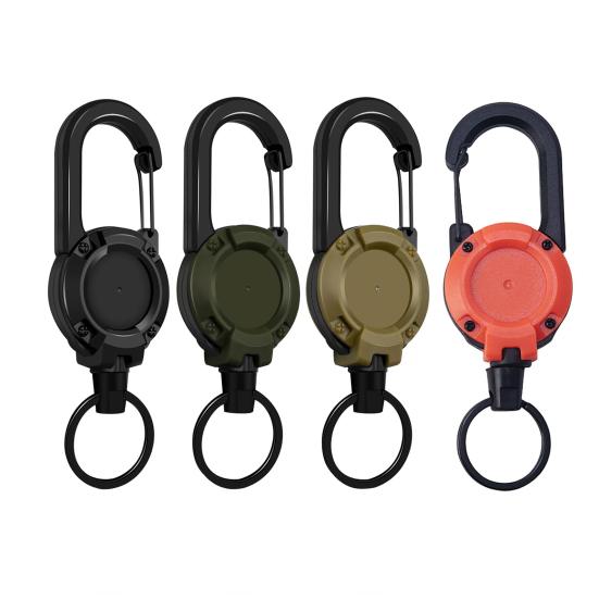 1/4Pcs Retractable Keychain with 60CM Steel Cord Heavy Duty Carabiner Badge Reel ID Holder Extendable Camping Hiking Hanging Buckle Keyring