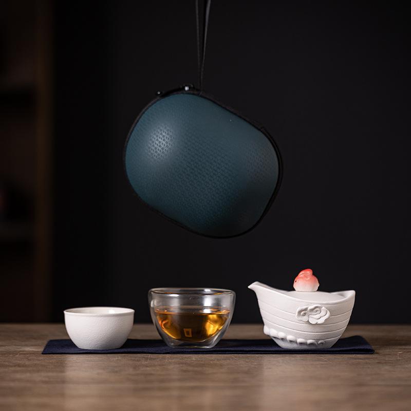 

Creative Rabbit Travel Tea Set Kuaike Cup One Pot Two Cups Outdoor Portable Tea Set Jade Rabbit Flying to the Moon