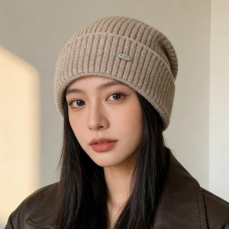 Loose Big Head Circumference Knitted Hat Winter Warm Knitted Stacking Hat Women's Thickened Wool Hat