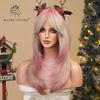BLONDE UNICORN Synthetic Medium Long Straight Ombre Pink Blonde Wig For Women Cosplay Halloween Wigs Heat Resistant False Hair