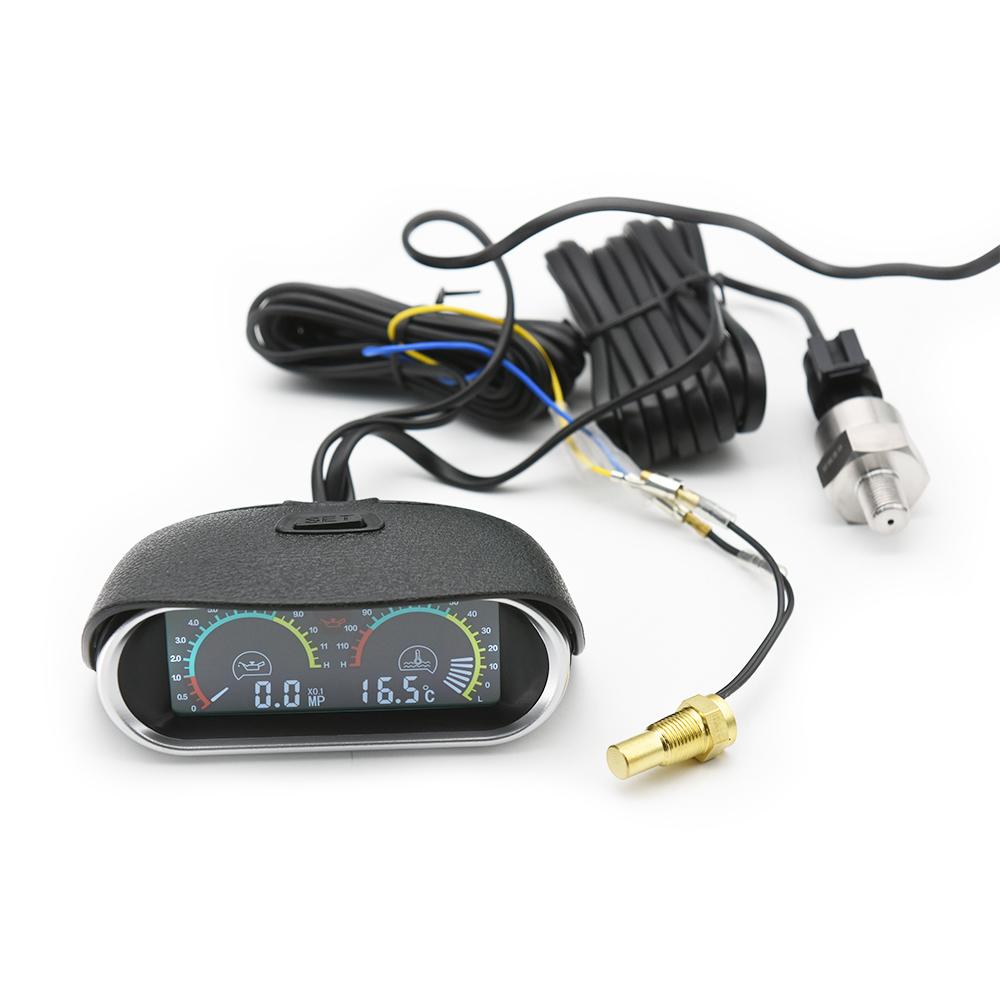 2 In 1 LCD Car Digital Oil Pressure Gauge Water Temp Meter 1/8 NPT Oil Pressure sensor  Water Temperature Sensor 10mm