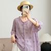 1116 Summer New Women's Round Neck Japanese Ramie Shirt Loose Shirt Top Cardigan Literary Style Ins