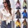 Flip Collar Pleated Long Sleeved Women's Satin Shirt, Elegant and Slim Fit, Suitable for Commuting To Work