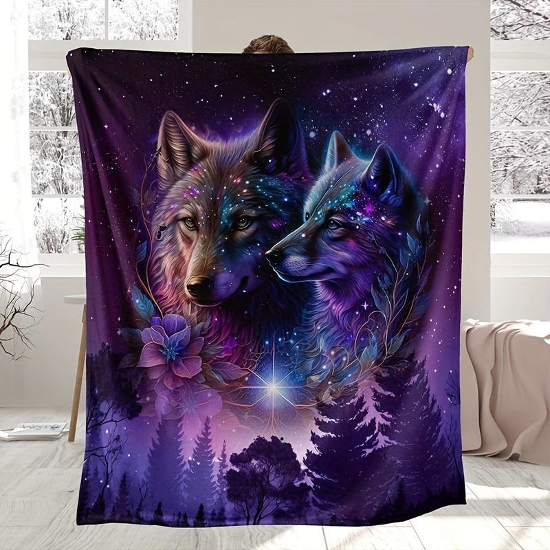 

Wolfpatterned starry sky Flannel printed blanket suitable for all seasons suitable for living room office sofa and travel 75x100cm