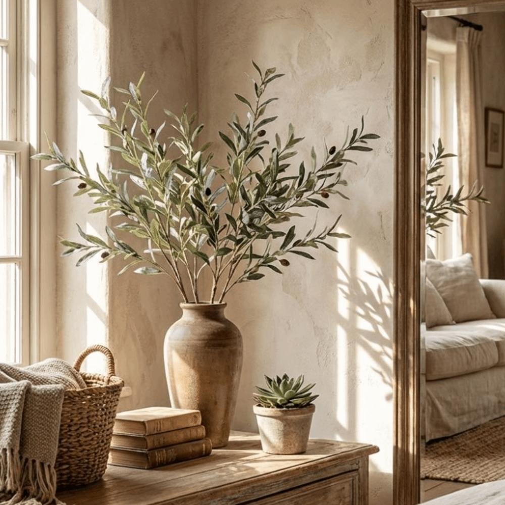 Plastic Artificial Olive Branch with Fruit Fake Olive Tree Simulated Olive Leaf Plant Office Decor