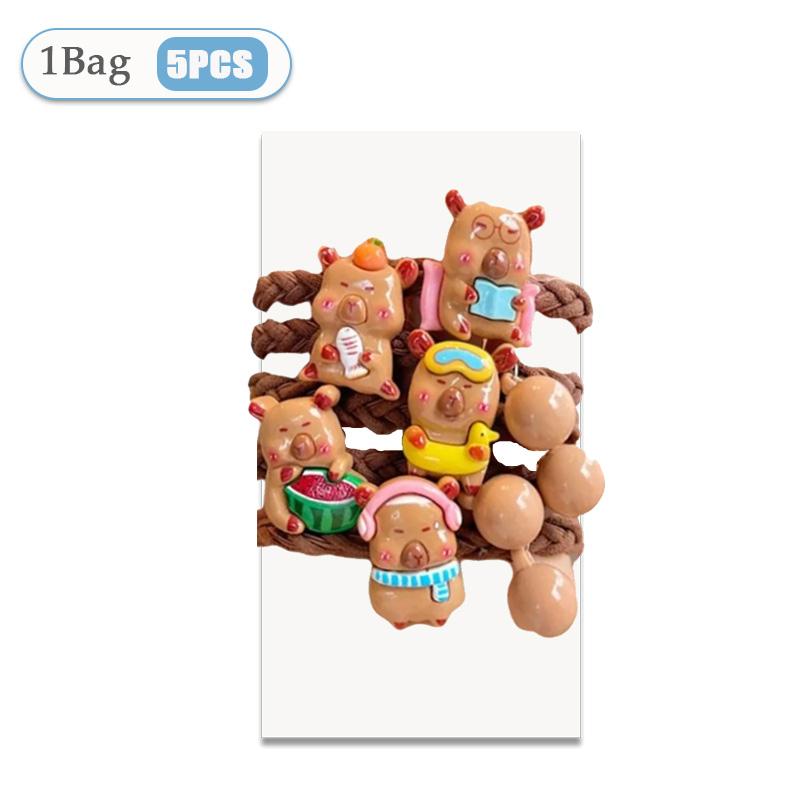 

5-50PCS Maillard Color Cute Puffer Hair Rope High Elastic Twists Leather Band Cartoon Kapibala Beaded Headband Hair Accessories