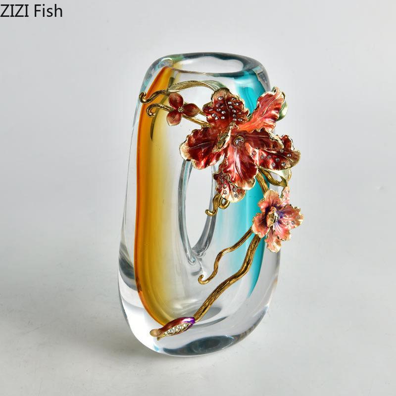 Blue Gradient Color Hollow Glass Vase Desk Decoration Flowers Arrangement Floral Relief Transparent Vases Room Aesthetic Decor