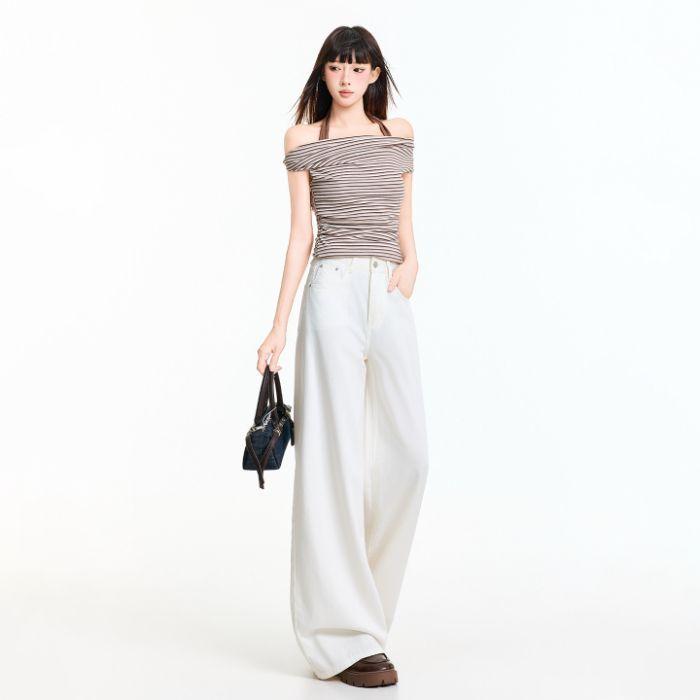 Spring Summer Three Proof Tencel Cotton Pure White Breathable Functional Loose Fit Denim Pants For Women Casual Pants Oversize Denim Trousers