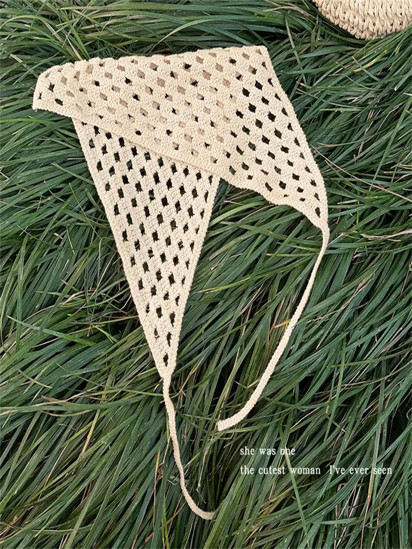 

Приморский вырез Белая треугольная косынка для женщин Французский вязаный тюрбан Квадратный шарф Завязанный на волосах Шелковый шарф в стиле Инс слоновая кость