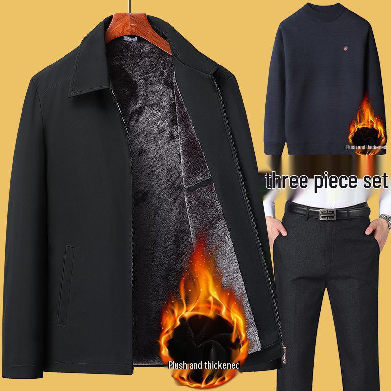 Men's Thickened Plush Jacket: Stylish Autumn/Winter Coat for Middle-Aged and Elderly Men