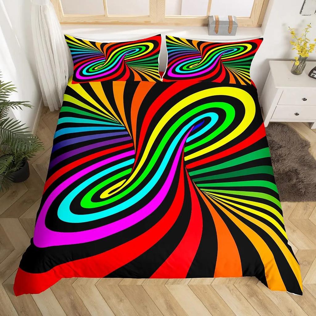 Visual Space Bedding Set Abstract Geometric Duvet Cover Set Colorful Art Comforter Cover Geometry Bedspread Cover Full King Size