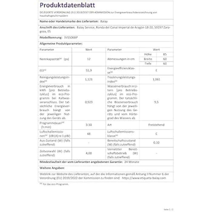 Zmywarka - BALAY - 3VS506BP - 60 cm - 5 programów - Biała - Wolnostojąca