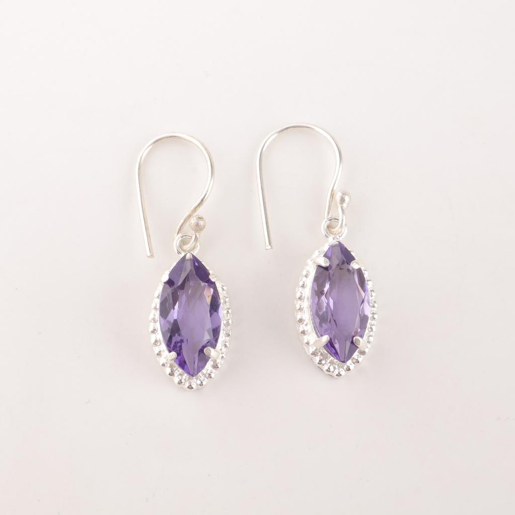 Natural Iolite Gemstone 925 Solid Silver Jewelry Handmade Earrings 1.4" For Her EE-169-10