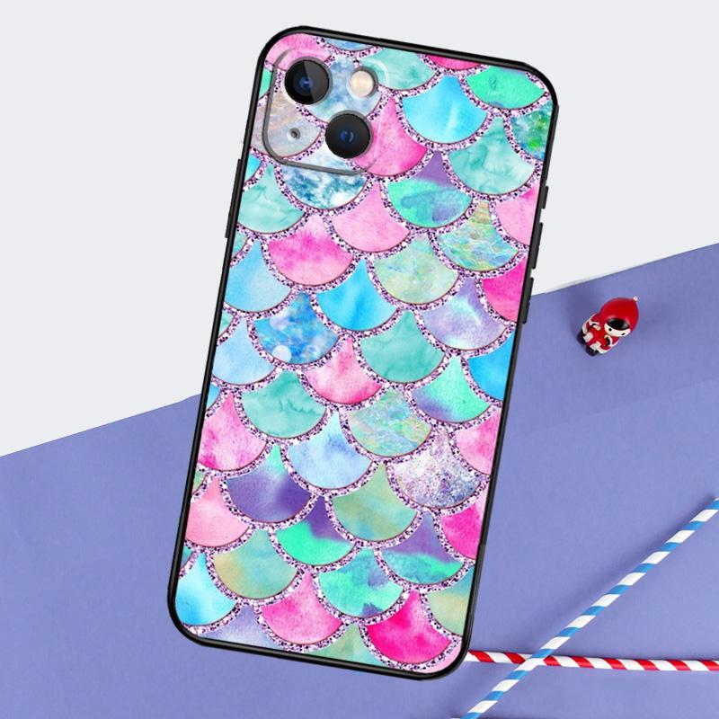 Watercolor Faux Mermaid Scales Phone Case For iPhone 16 15 Pro Max 12 13 Mini 11 14 Pro Max XR 16 15 Plus 16e Cover Coque