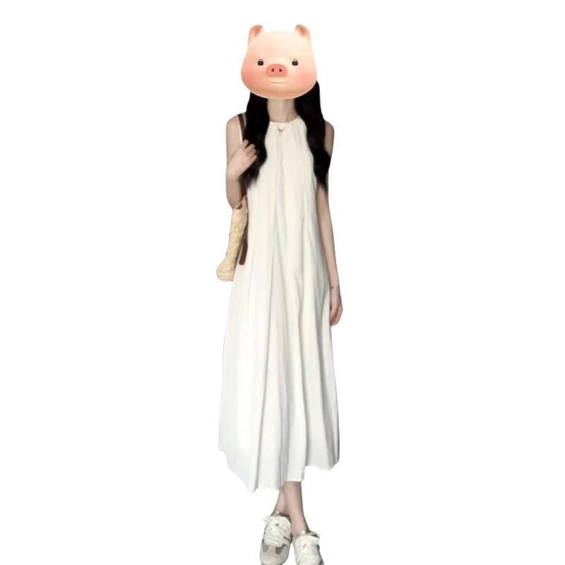 French White Sleeveless Dress Children's Summer New Small Coffee Break Thin Vest Long Dress
