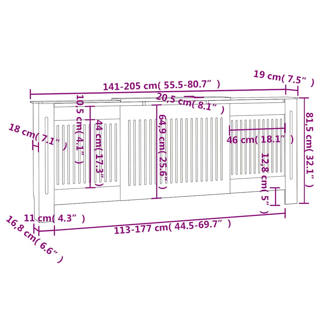 Wood Based Radiator Cover 205 cm