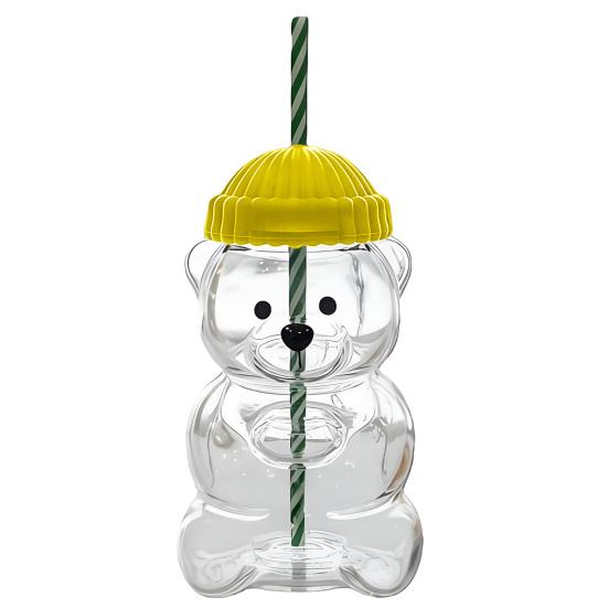 2 ks Kelímek ve tvaru medvídka s víčkem a brčkem Roztomilý nepropustný hrnek pro děti dospělé Plastový kelímek na studené nápoje na smoothie a ledovou kávu