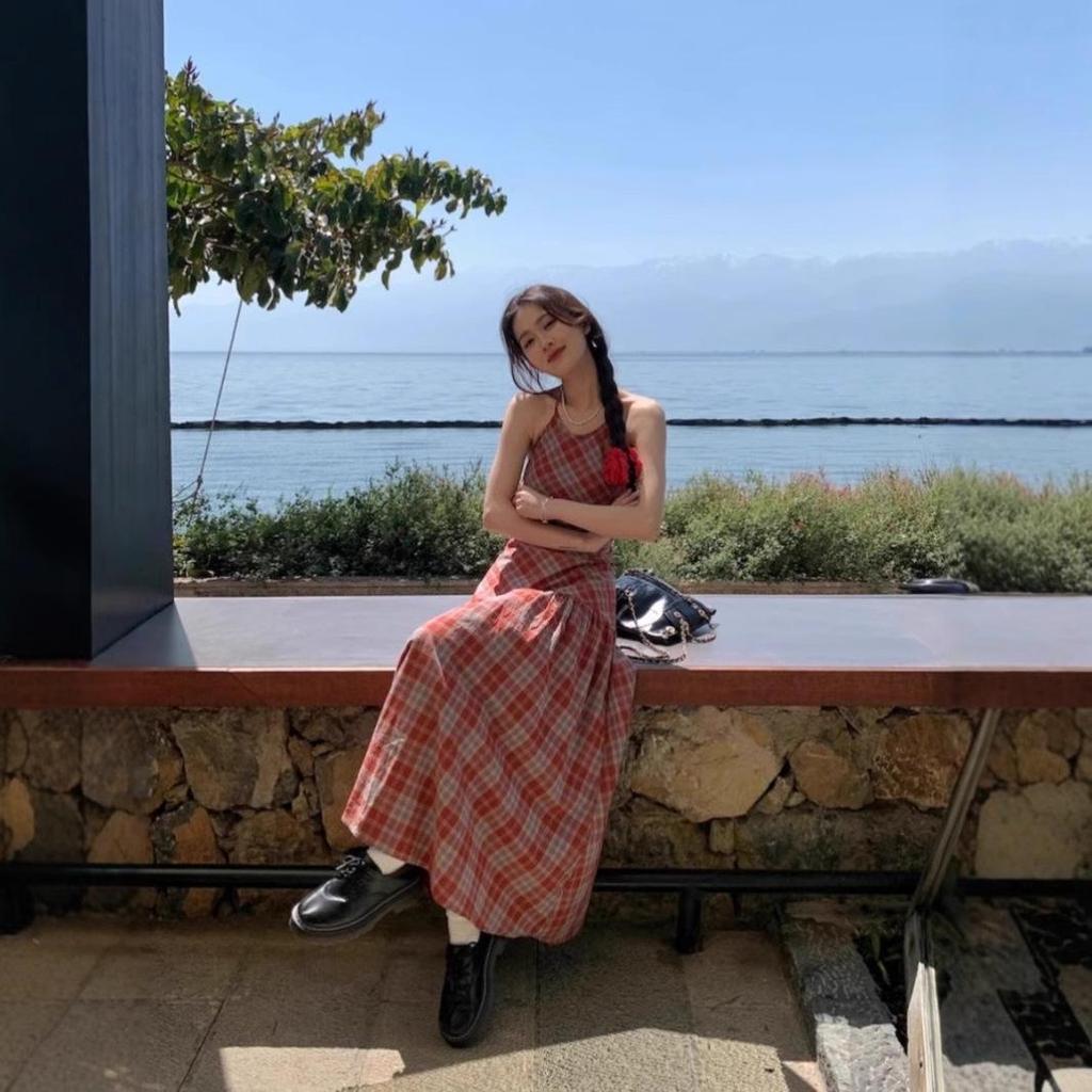 Summer Gingham Backless Spaghetti Strap Dress