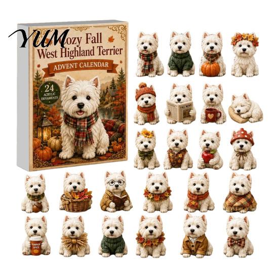 Cute Animal Desk Ornaments 24 Days Dog Advent Calendar 2026, 2D Acrylic Puppy Christmas Pajamas Series Hanging Pendants Countdown Calendar,