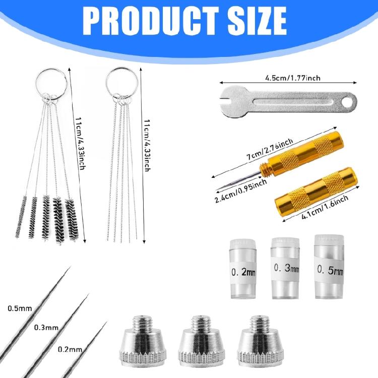 21Pcs Airbrush Tool Kit With Durability Nozzle Caps Replacement Needle Brushes Wrench for 130Series Sprayings Guns Parts