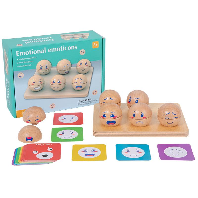 Early Education Wooden Emotional Expression Ball Expression Pairing Building Block Baby Concentration Training Early Education Educational Toys