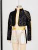 Girls Demon Singer Costume Sequins Shiny Long Sleeve Outerwear Golden Chain Waist Chain Shorts Set