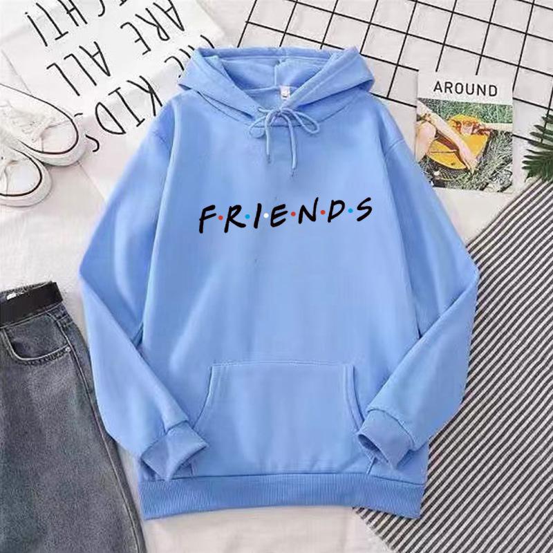 Women's Hooded Long Sleeve Graphic Hoodie Loose Fit Preppy Style FRIENDS Letter Print Pullover Sweatshirt Casual Warm Top for Spring Daily Outfit