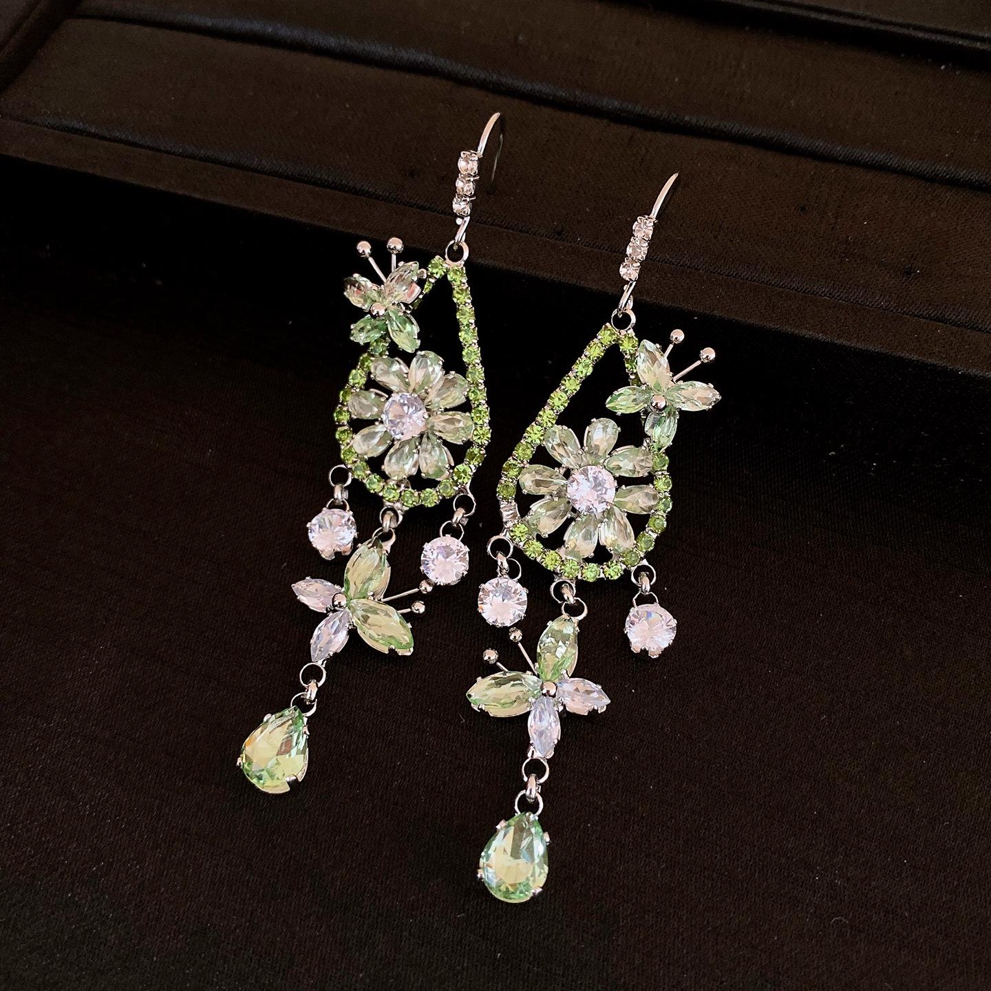 Holiday style zircon flower butterfly fringed earrings earrings women s earrings design sense niche