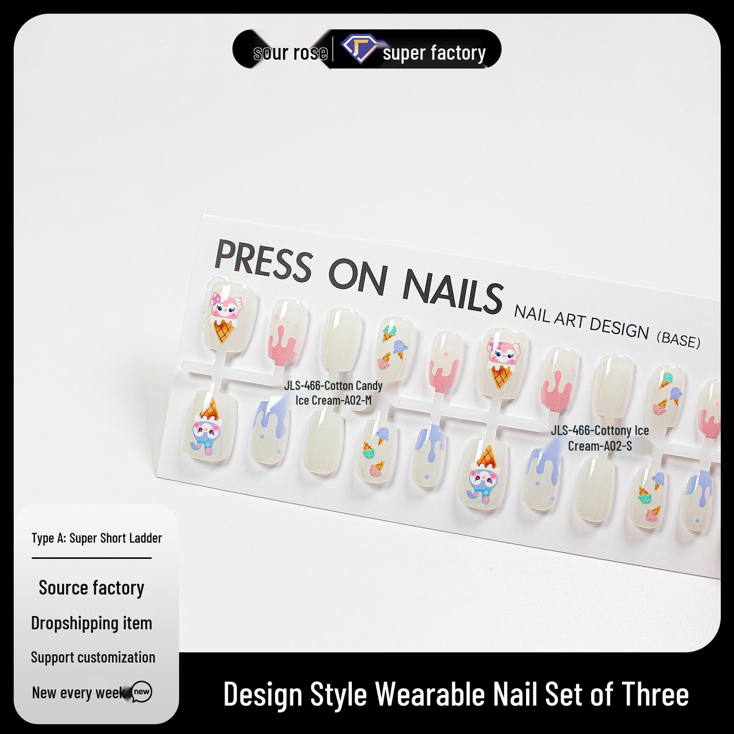 

Jiaolong Cute Cartoon Ice Cream Removable Wearable Handmade Nail Patches
