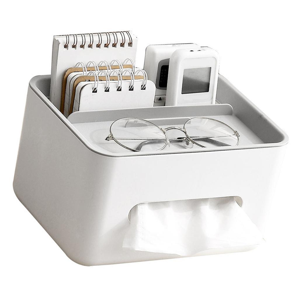 Tissue Box Cover Rectangular Multifunctional Napkin Box Holder with Remote Control Box for Living Room