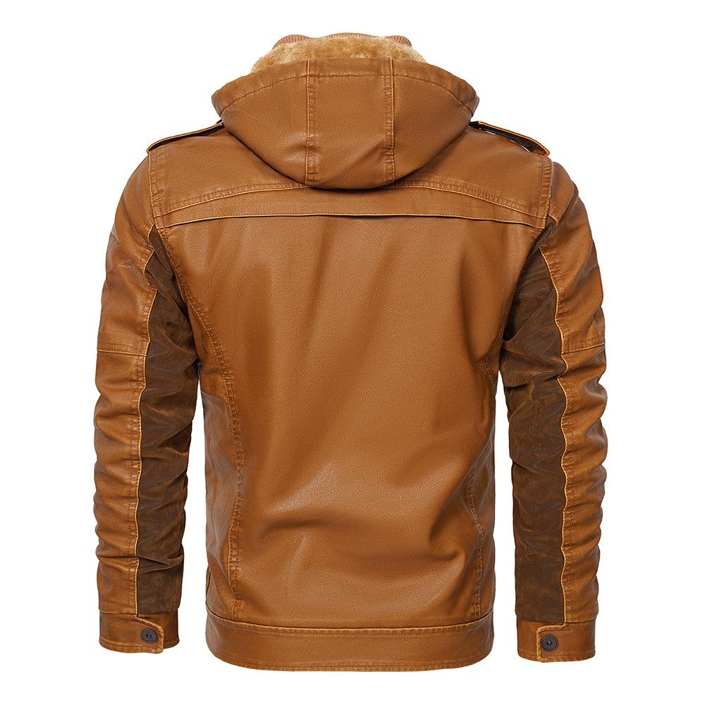 Men's European-Style PU Leather Hooded Jacket, Winter Plus Velvet, New Arrival