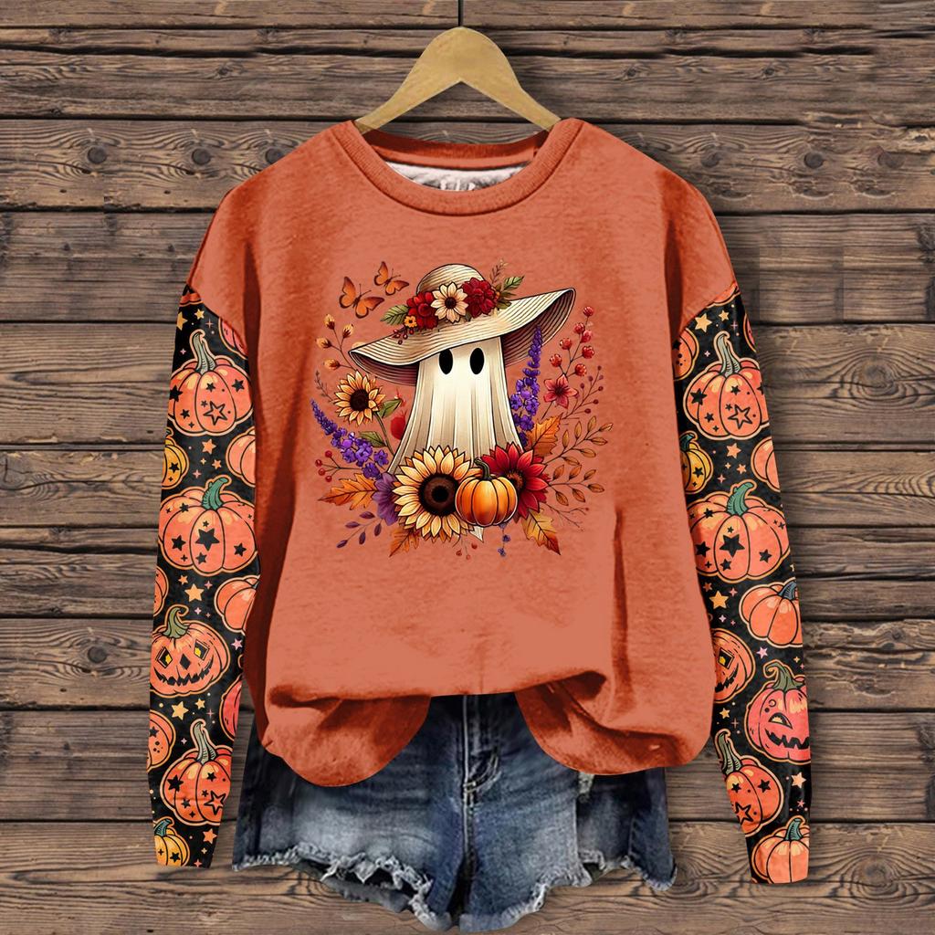 Frauen Kleidung Herbst Winter Halloween Rundhals Langarm Große Lose Plüsch Verdickt Pullover Top