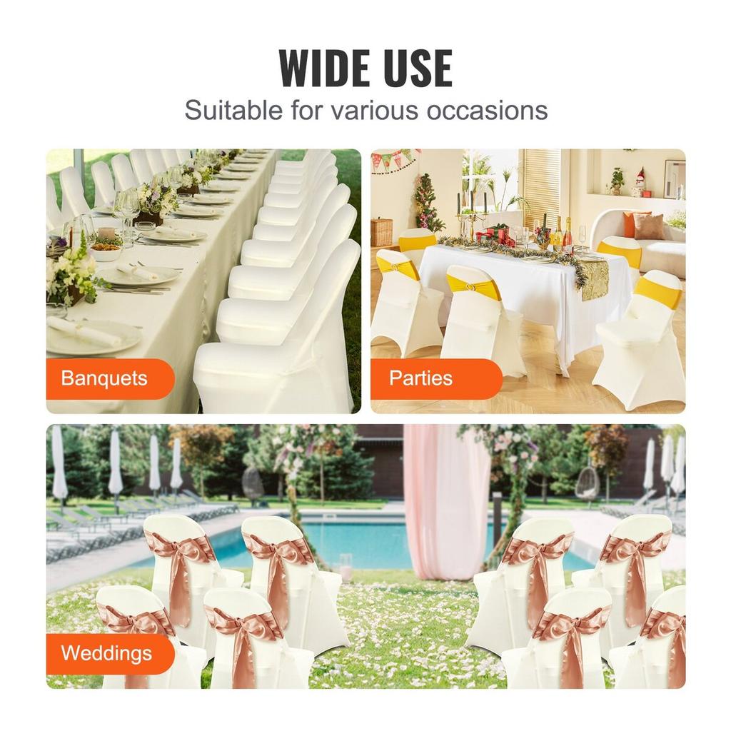 50PCS Ivory White Stretch Spandex Folding Chair Covers, Universal Fitted Chair Cover, Removable Washable Protective Slipcovers, for Wedding, Holiday,