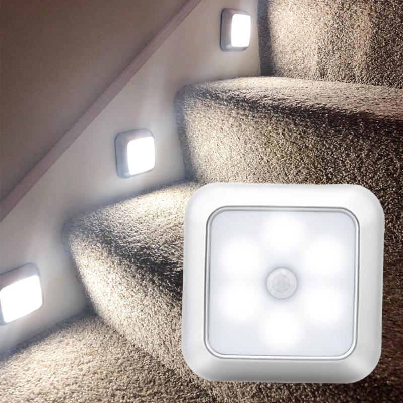 6LED PIR Motion Sensor Light Led Nightlight for Wardrobe Stair Lighting Silver Shell Night Lamp