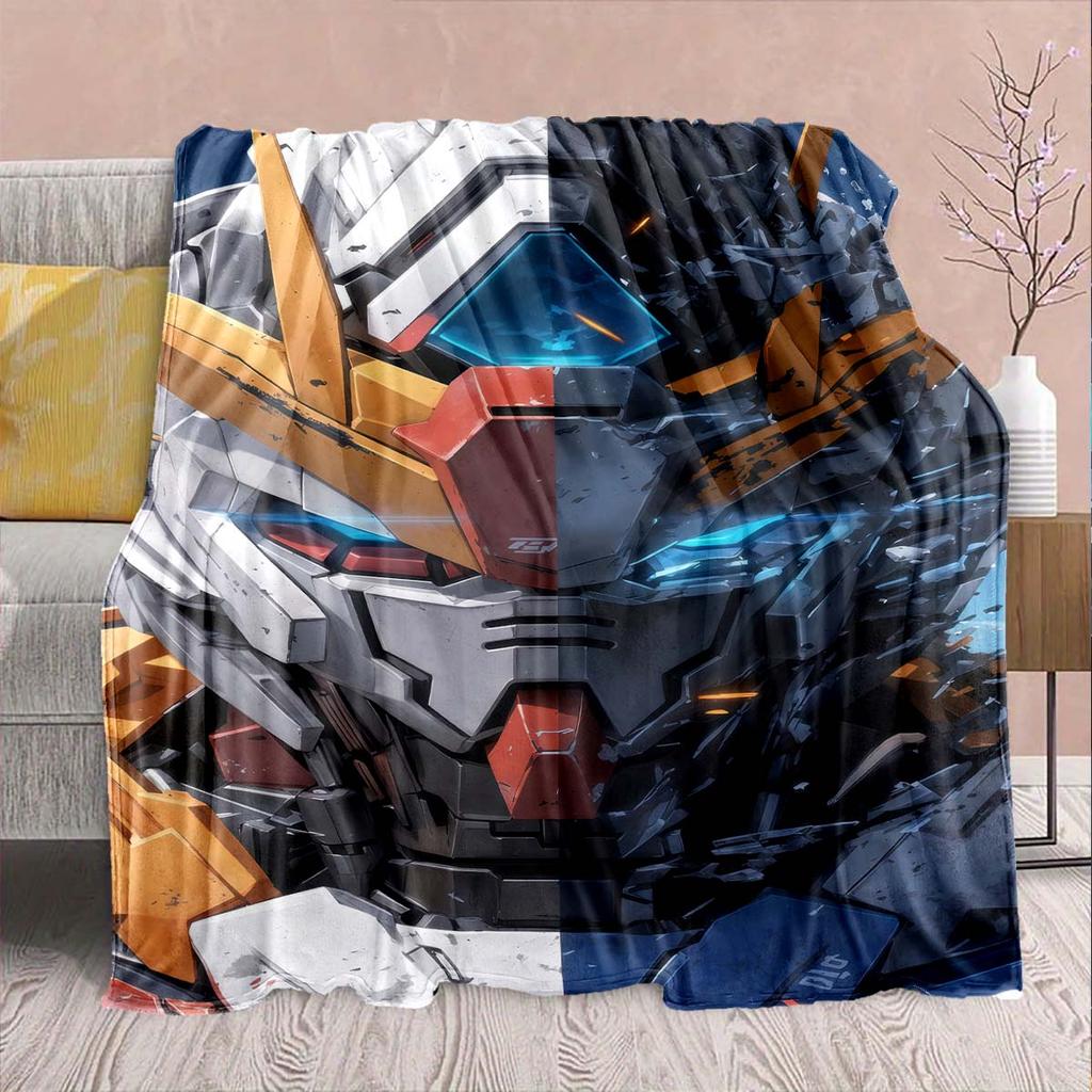 Gundam Anime Flannel Blanket - Soft Warm Perfect for Sofa, Bedding Camping Travel Office Home Decor