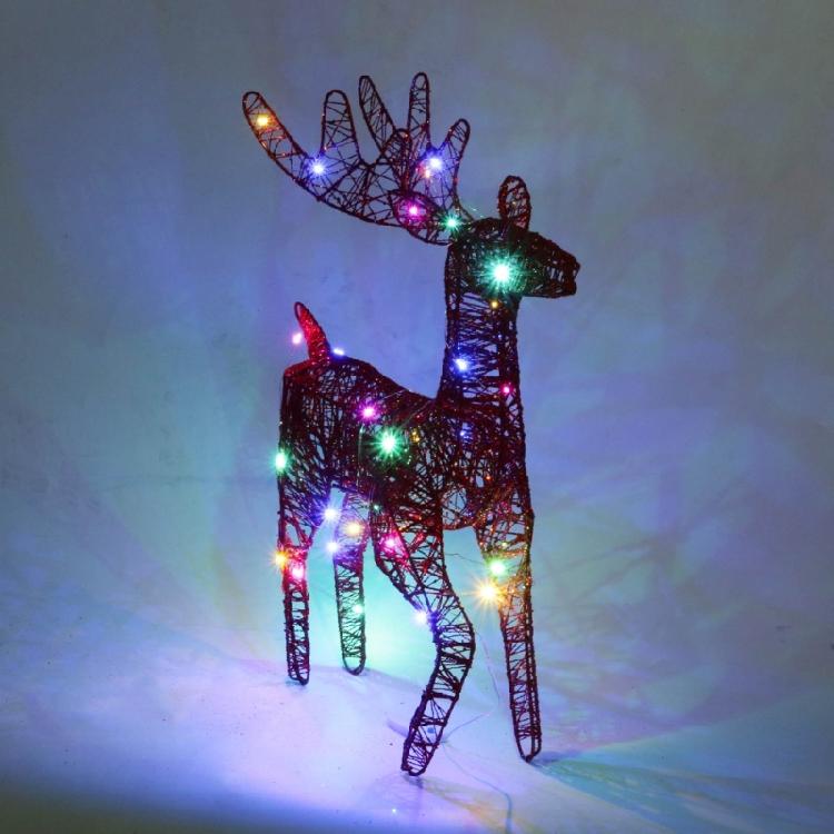 Christmas Wrought Iron Deer Figurine with Led Light Holiday New Year Party Decor
