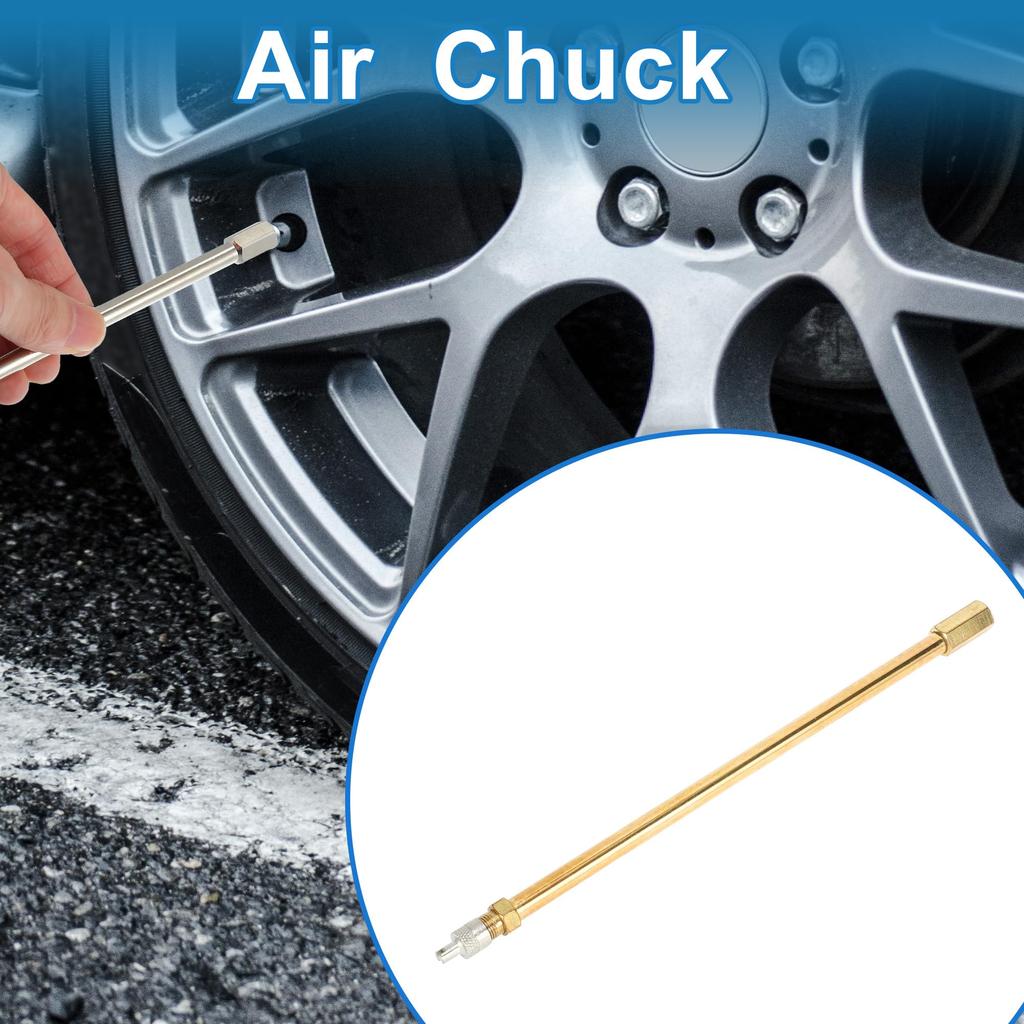 A ABSOPRO Tire Valve Stem Air Inflation Adapter Durable 200mm Long Tire Valve Extension Copper Silver Tone