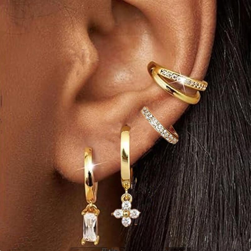 4PCS Shiny Crystal Tragus Huggie Earring Set Fashion Zircon Cartilage Hoop Earrings Helix Piercing Bulk Flower Lobe Ear Stud Lot