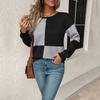 Top 2025 Efterår Ny Langærmet Farveblokeret Pullover Rund Hals Sweatshirt Moderigtig Alsidig