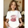 European Sizes Pink Cartoon Playing Card and Dice Pattern T-shirt, Round Neck Short-sleeved Summer Top, Girls' T-shirt