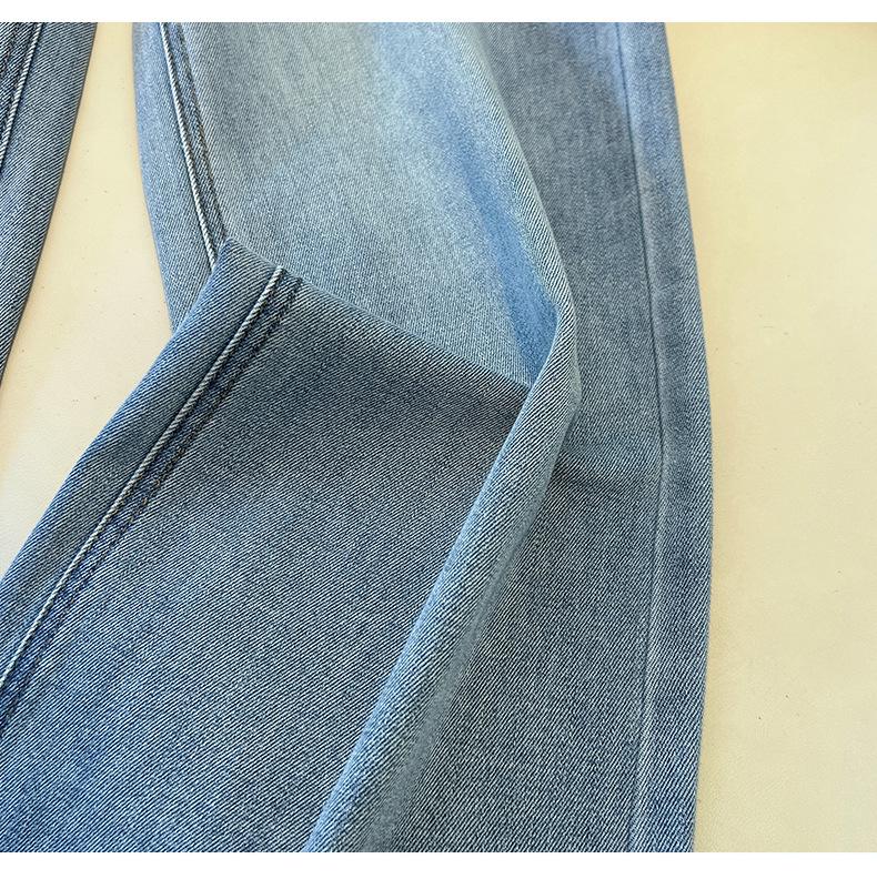 Jeans Recortados de Pierna Ancha de Cintura Alta con Encaje y Cinta Azul Claro para Mujer (Primavera 2025)